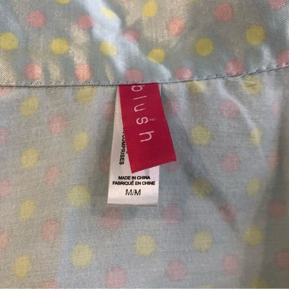 Blush cotton polyester polka dot satin feel pajama set  pants and top SZ M - Picture 7 of 7